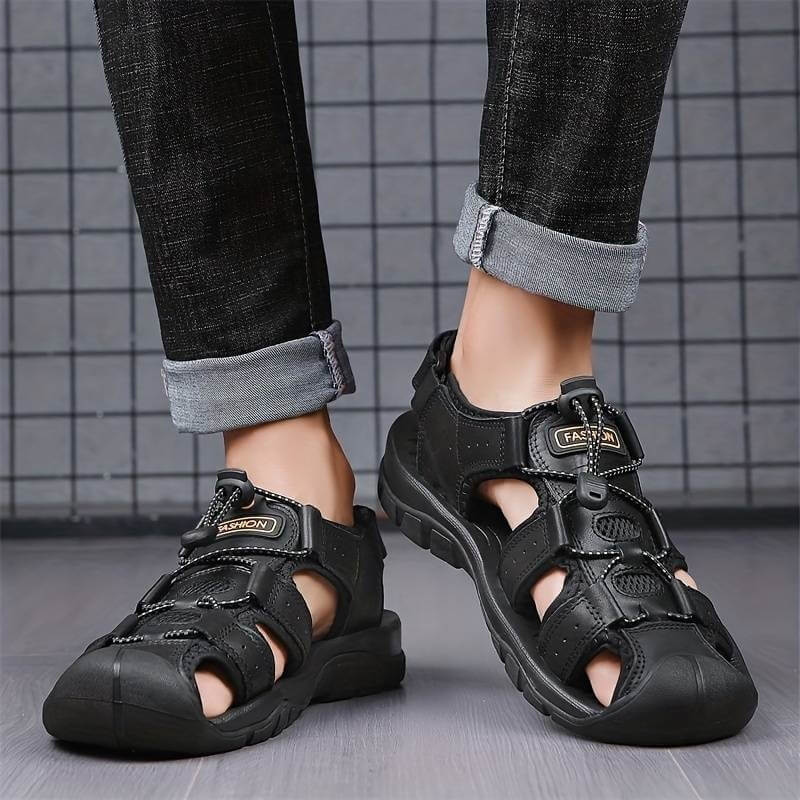 Leder Orthopädische Sandalen Anti Odor Schwarz