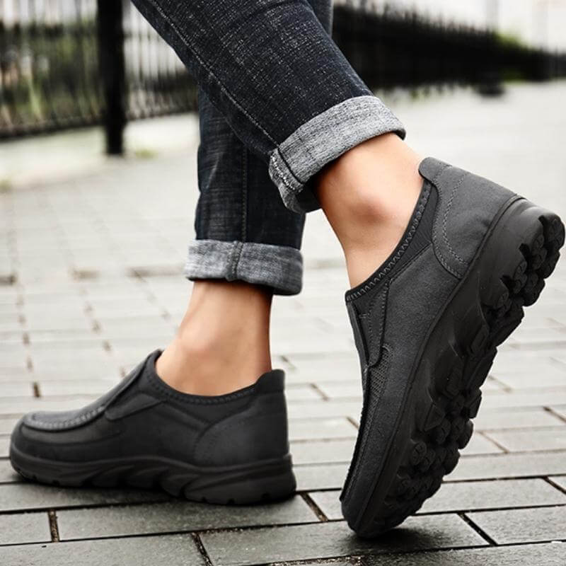 Komfort Slipper Mokassin Geruchshemmend Slip-On Grau