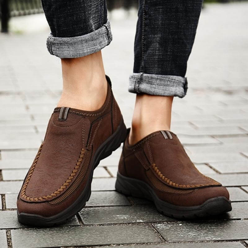 Komfort Slipper Mokassin Geruchshemmend Slip-On Kaffeebraun