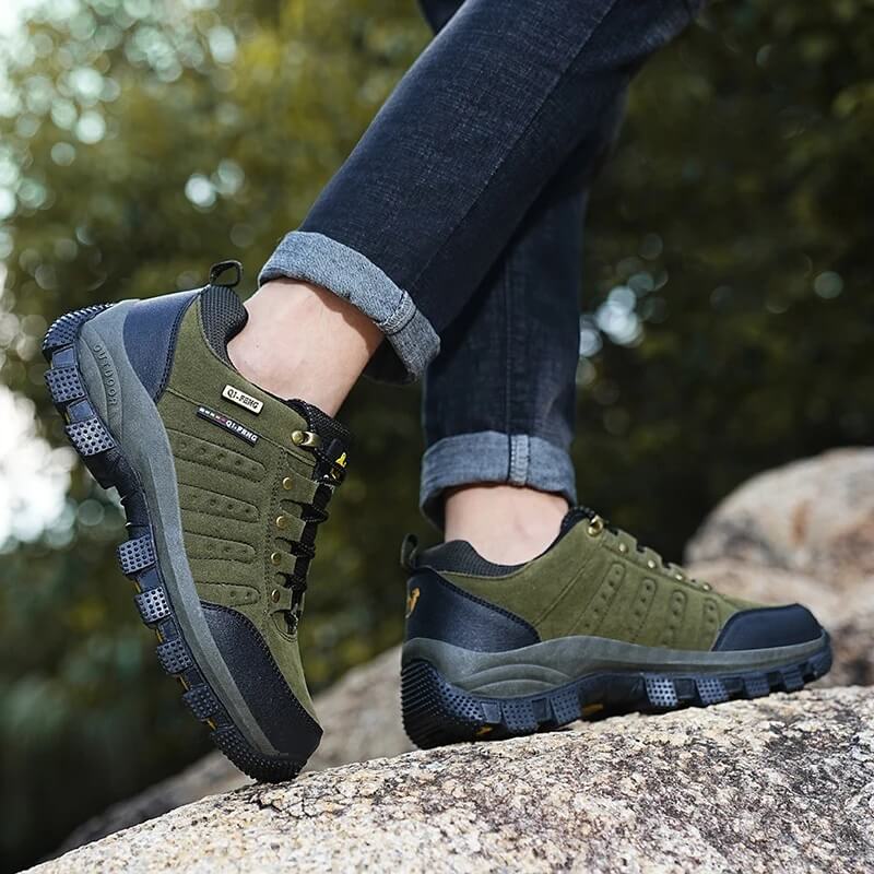 Outdoor Wanderschuh Leder Wasserdicht Trekking und Arbeit Grün
